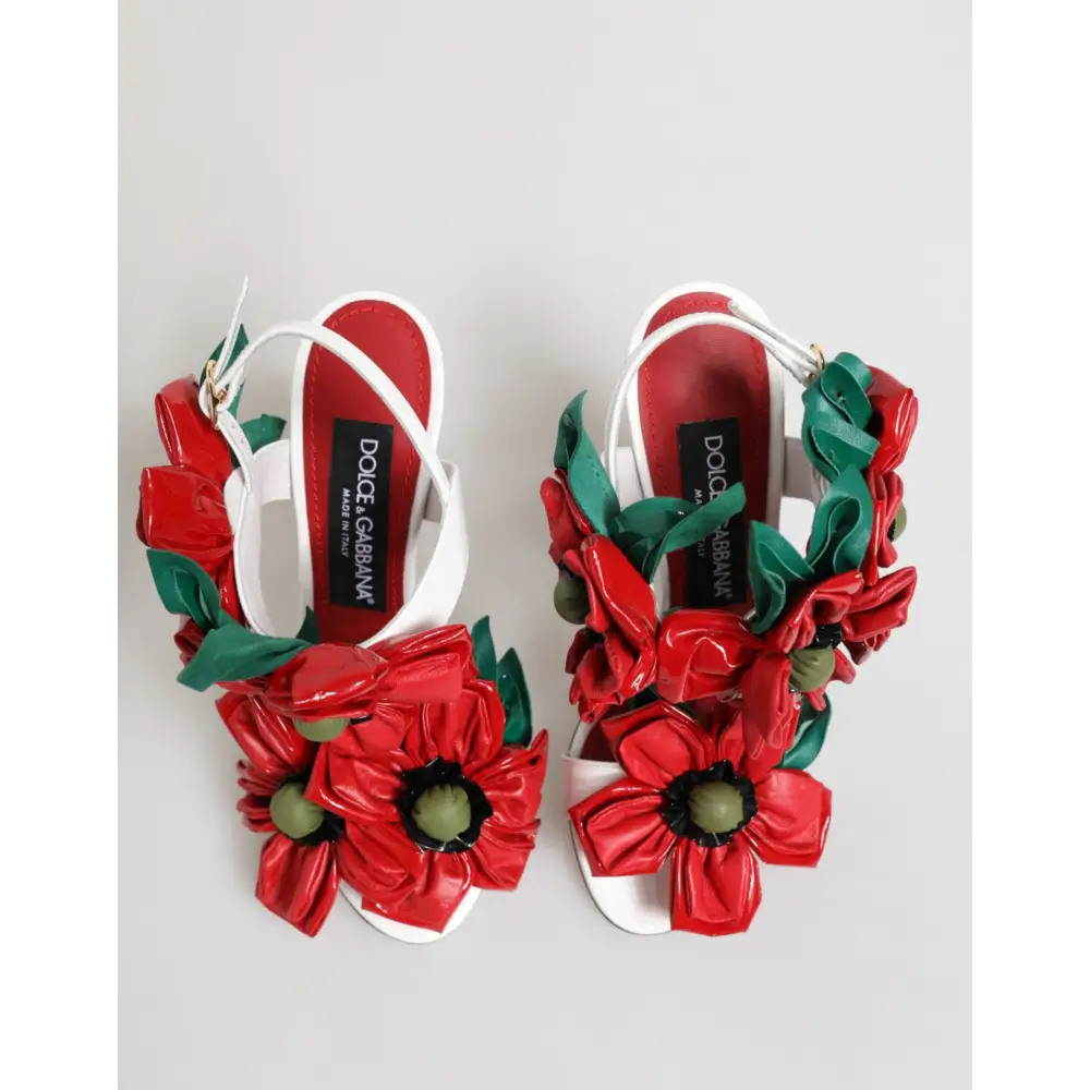 Dolce & Gabbana Weiß Rot Floral Detailing Sandalen Schuhe