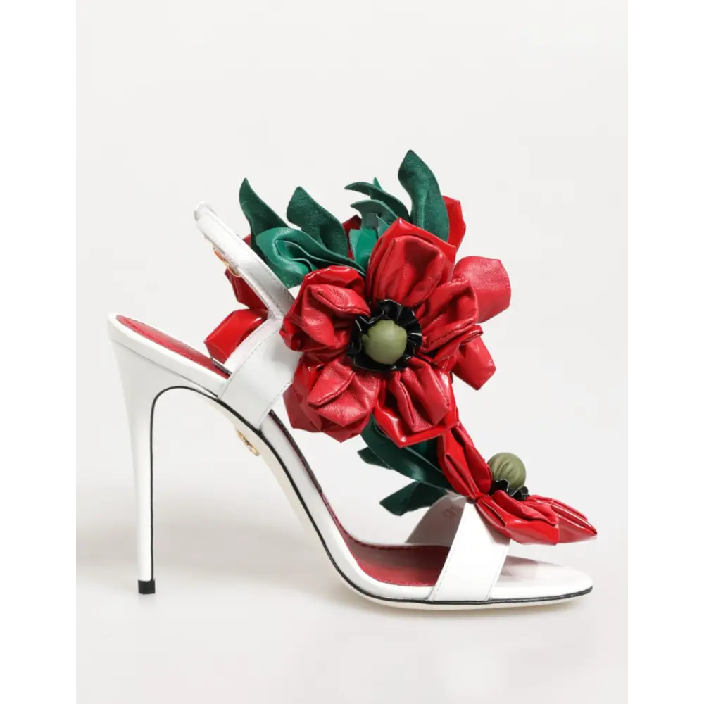 Dolce & Gabbana Weiß Rot Floral Detailing Sandalen Schuhe