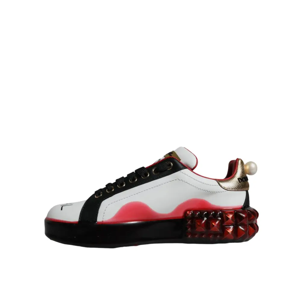 Dolce & Gabbana Weiß Rot Kristalle Leder Portofino Turnschuhe Schuhe - EU36.5/US6