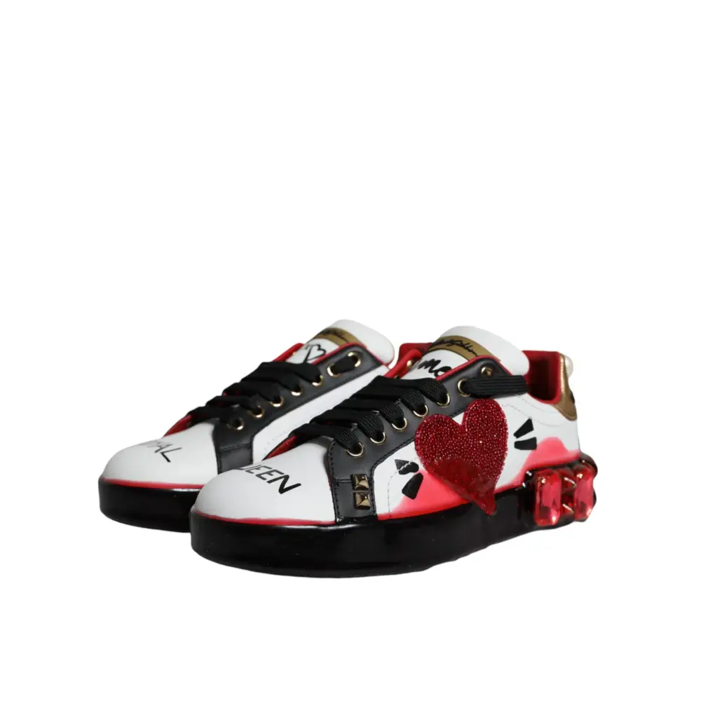 Dolce & Gabbana Weiß Rot Kristalle Leder Portofino Turnschuhe Schuhe - EU36.5/US6