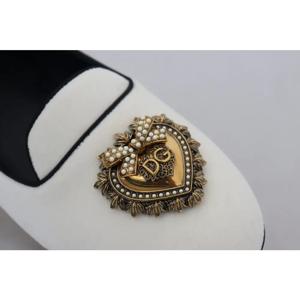 Dolce & Gabbana Weiß Samt Slip Ons Loafers Flats Schuhe