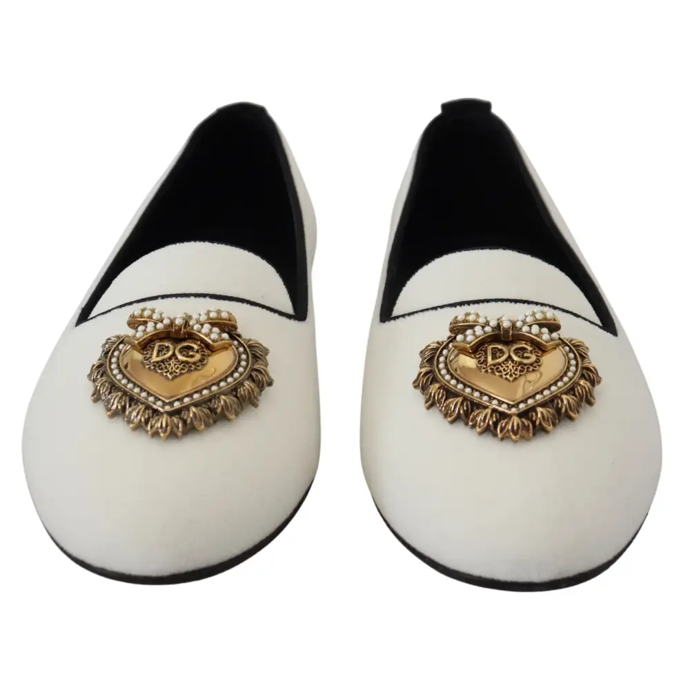 Dolce & Gabbana Weiß Samt Slip Ons Loafers Flats Schuhe