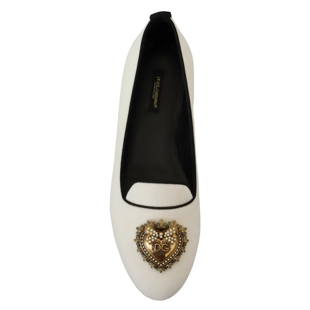 Dolce & Gabbana Weiß Samt Slip Ons Loafers Flats Schuhe
