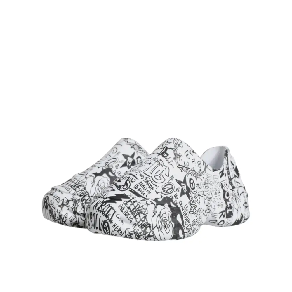 Dolce & Gabbana Weiß Schwarz Graffiti Daymaster Turnschuhe Schuhe - EU44/US11