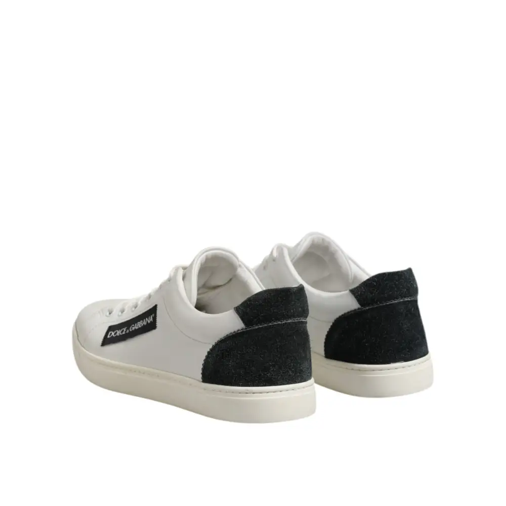 Dolce & Gabbana Weiß Schwarz Leder Lace Up Männer Turnschuhe Schuhe - EU39/US6