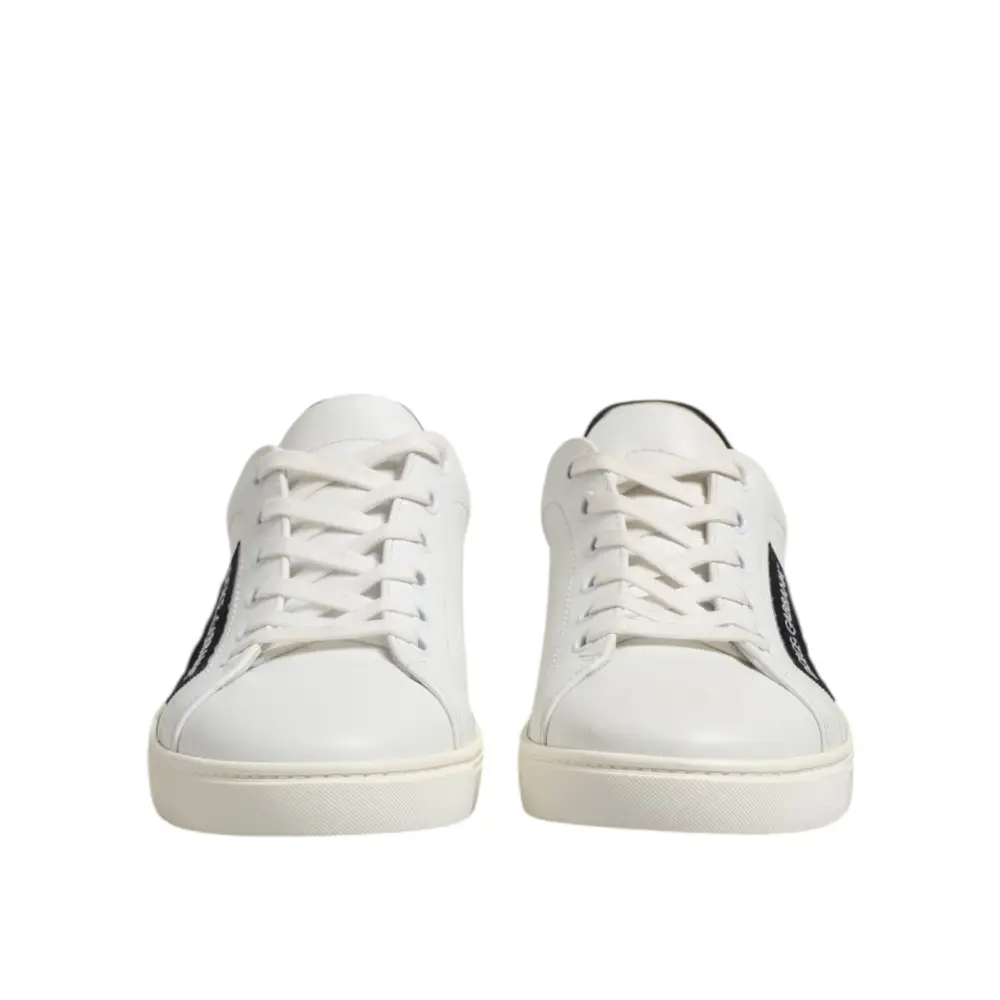 Dolce & Gabbana Weiß Schwarz Leder Lace Up Männer Turnschuhe Schuhe - EU39/US6