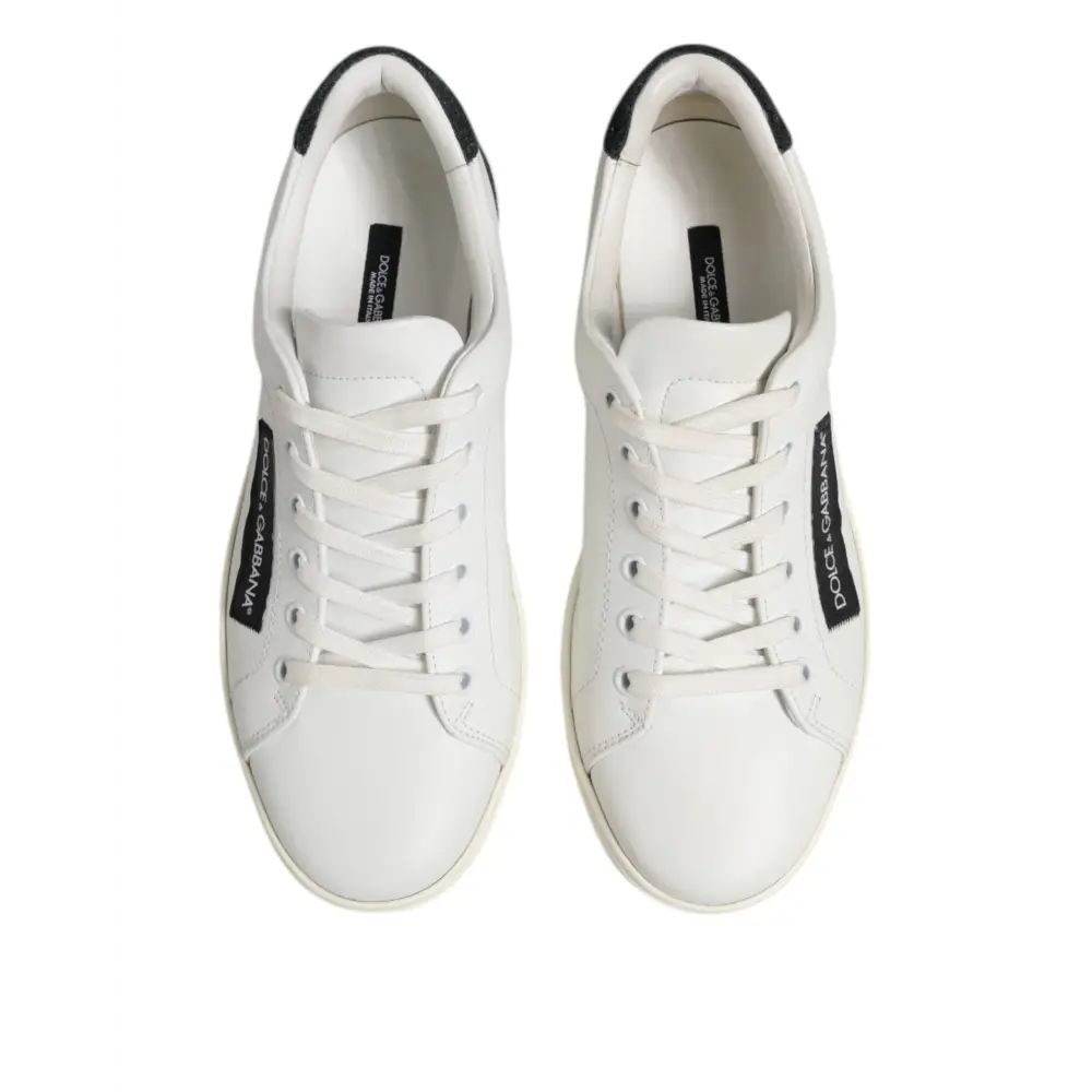 Dolce & Gabbana Weiß Schwarz Leder Lace Up Männer Turnschuhe Schuhe - EU39/US6