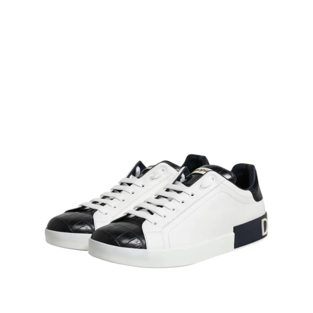 Dolce & Gabbana Weiß Schwarz Leder Portofino Sneaker Schuhe