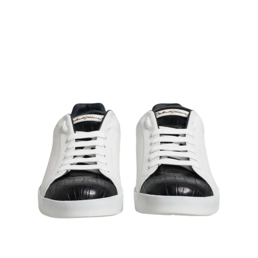Dolce & Gabbana Weiß Schwarz Leder Portofino Sneaker Schuhe