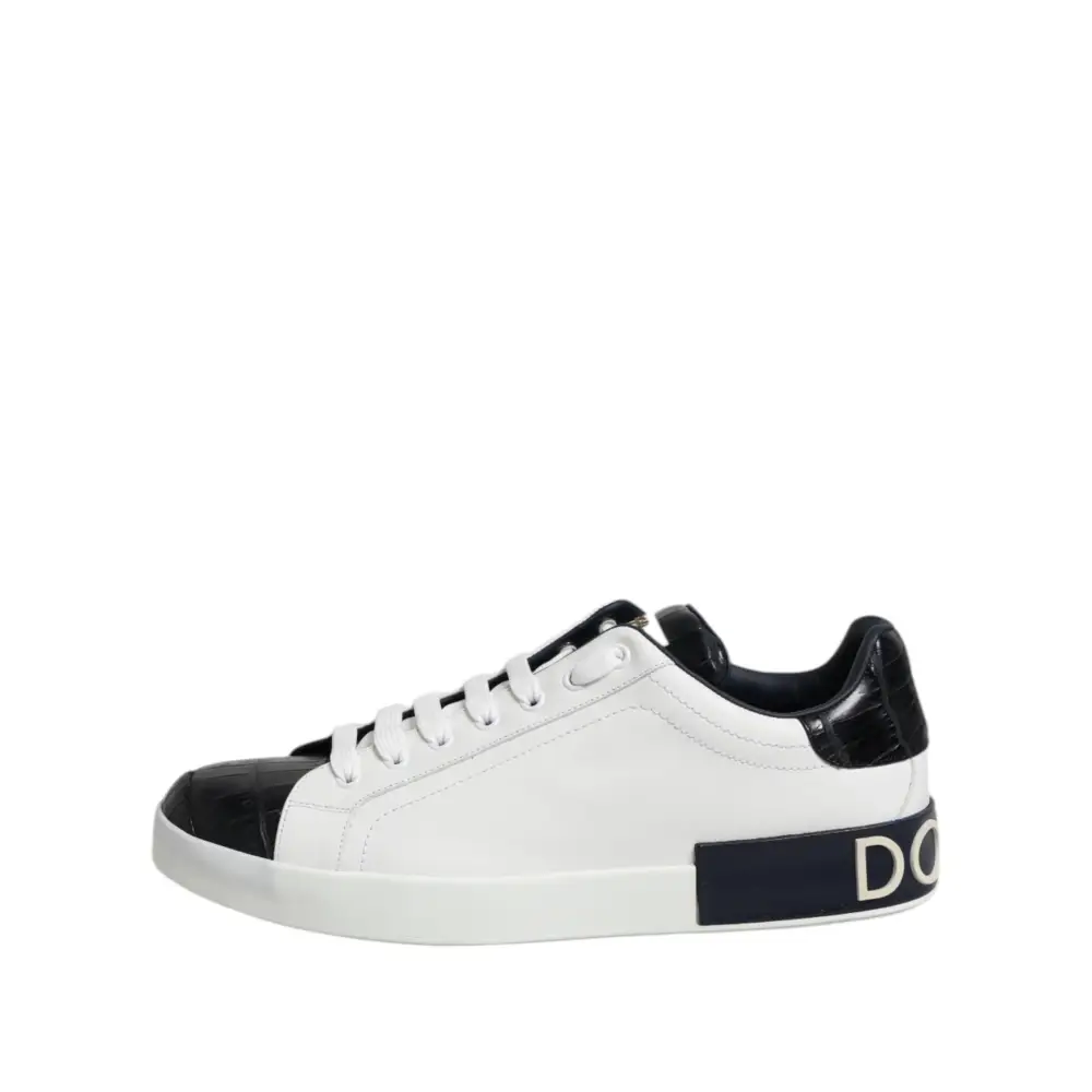 Dolce & Gabbana Weiß Schwarz Leder Portofino Sneaker Schuhe