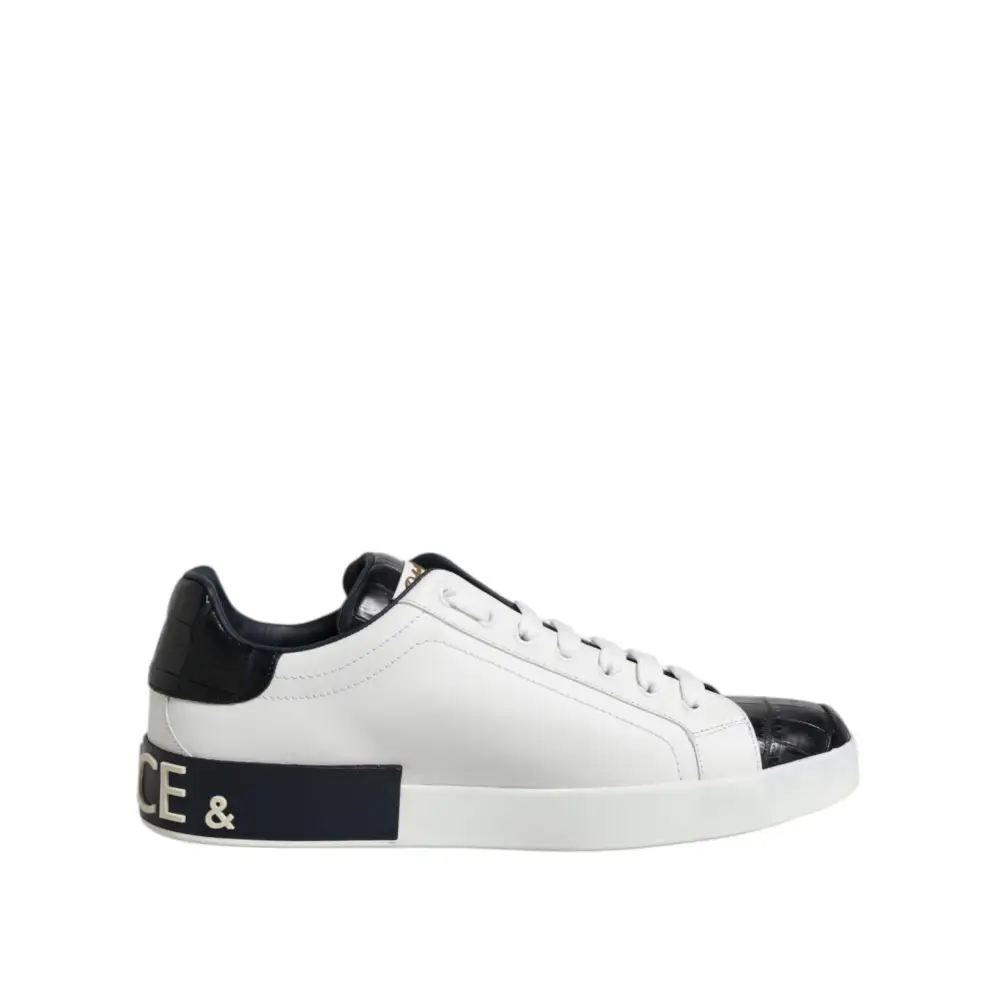 Dolce & Gabbana Weiß Schwarz Leder Portofino Sneaker Schuhe