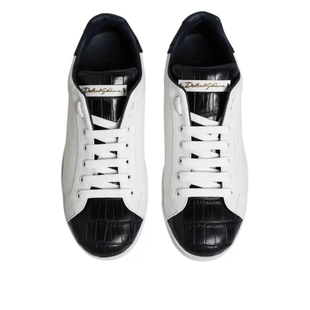 Dolce & Gabbana Weiß Schwarz Leder Portofino Sneaker Schuhe
