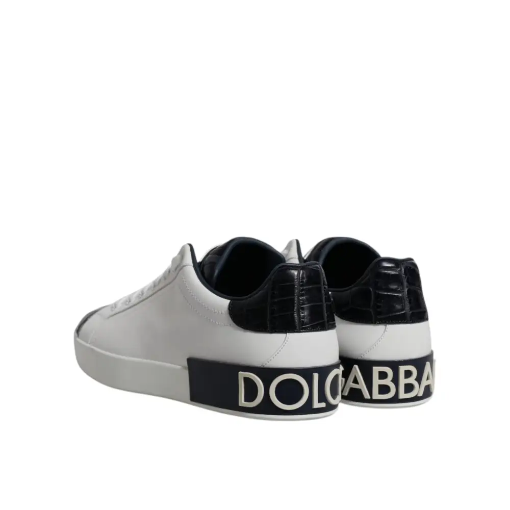 Dolce & Gabbana Weiß Schwarz Leder Portofino Turnschuhe Schuhe