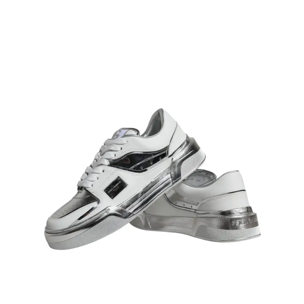 Dolce & Gabbana Weiß Silber Leder Low Top Sneakers Schuhe - EU39/US8.5