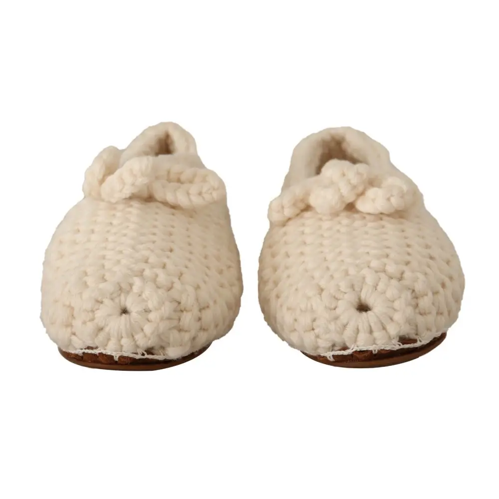 Dolce & Gabbana Weiß Slip On Ballerina Flats Wolle stricken Schuhe