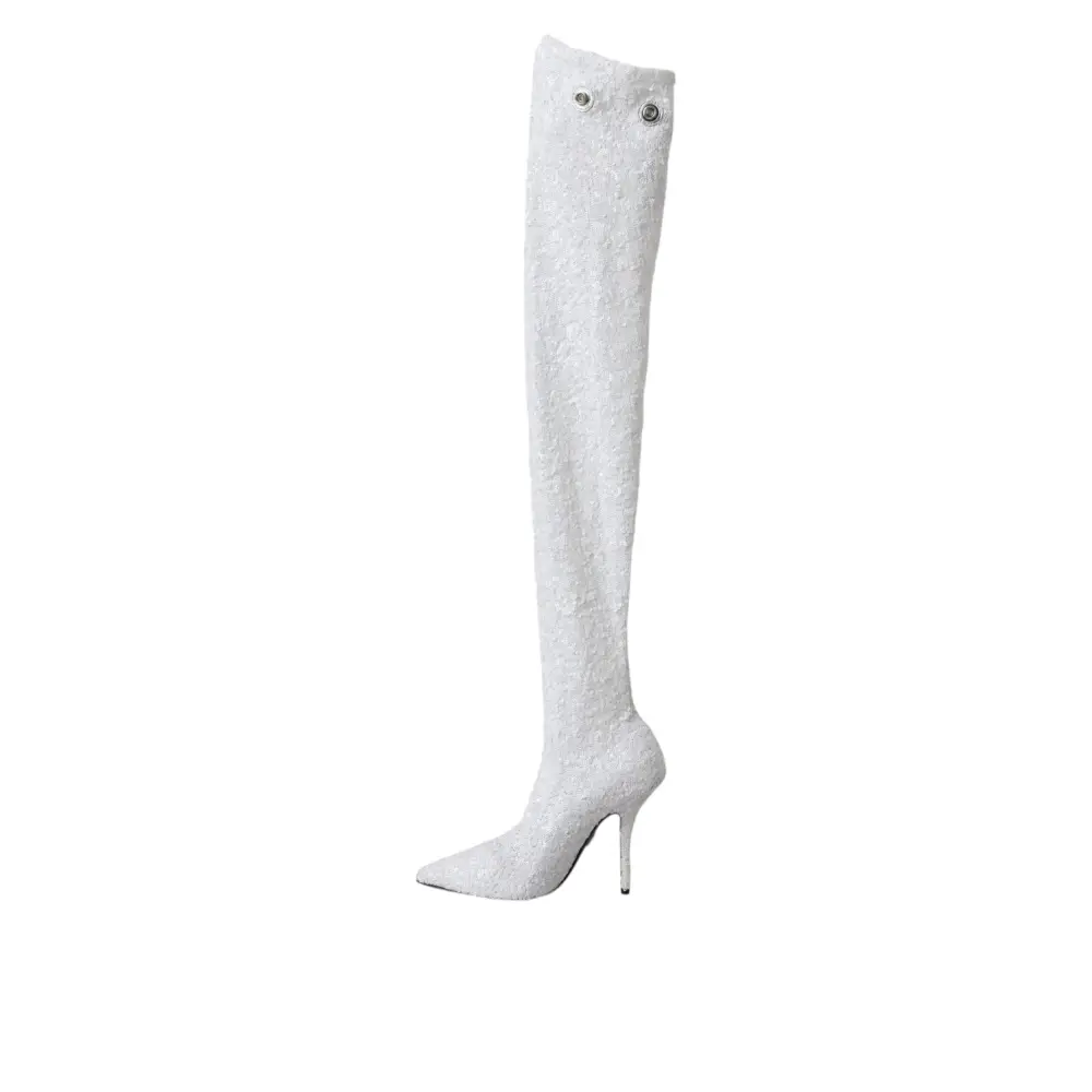 Dolce & Gabbana Weiße Absätze Stiletto Kniehohe Stiefel Schuhe