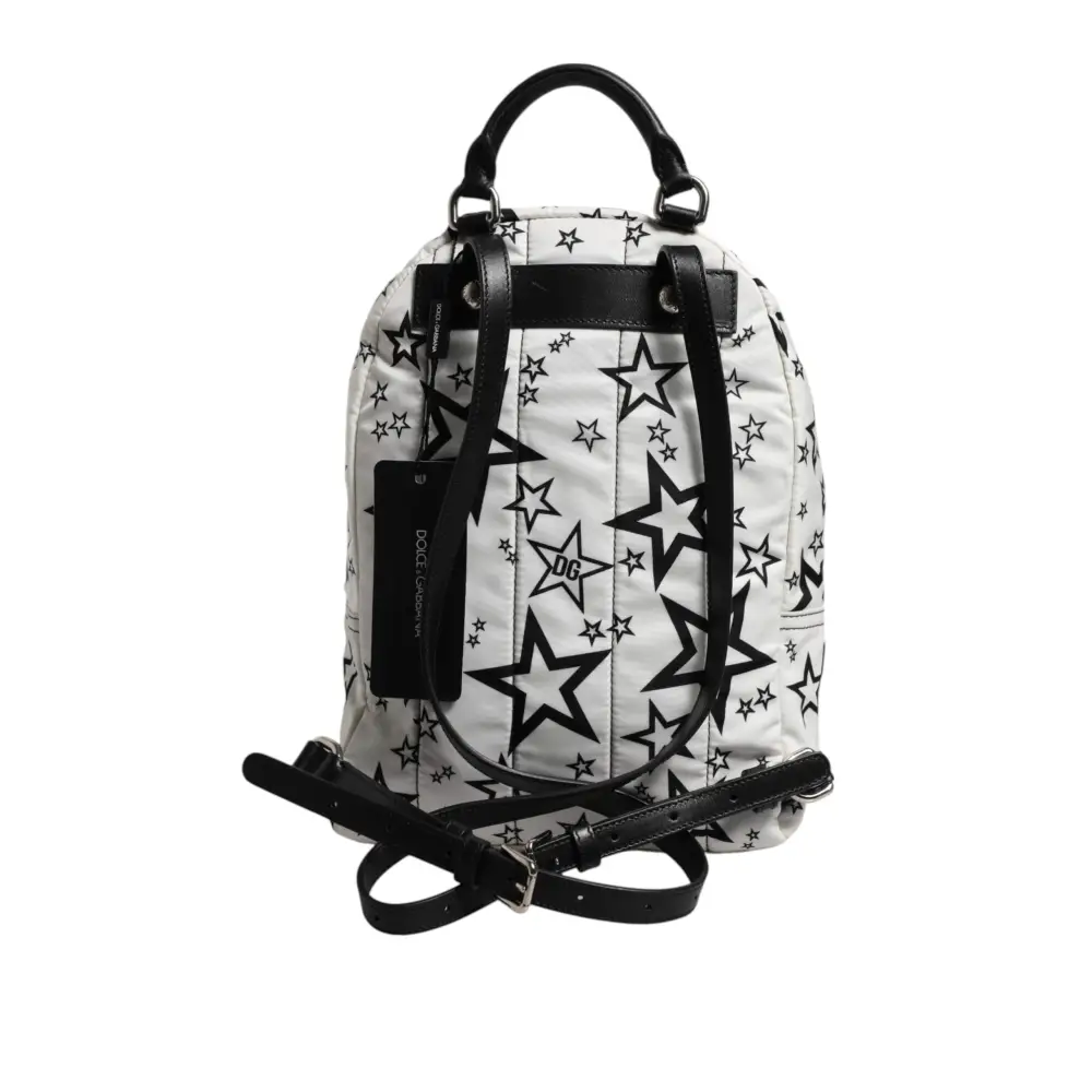 Dolce & Gabbana Weiße DG Sterne Druck Nylon Reise Rucksack Tasche