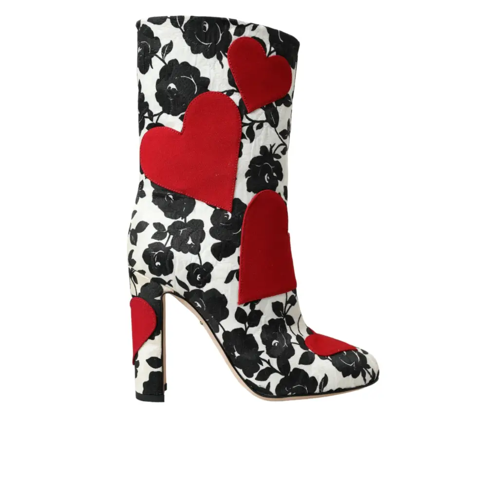 Dolce & Gabbana Weiße Floral Herzen Leder Hohe Stiefel Schuhe - EU35/US4.5