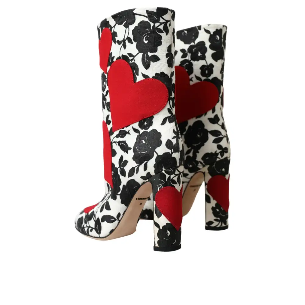 Dolce & Gabbana Weiße Floral Herzen Leder Hohe Stiefel Schuhe - EU35/US4.5