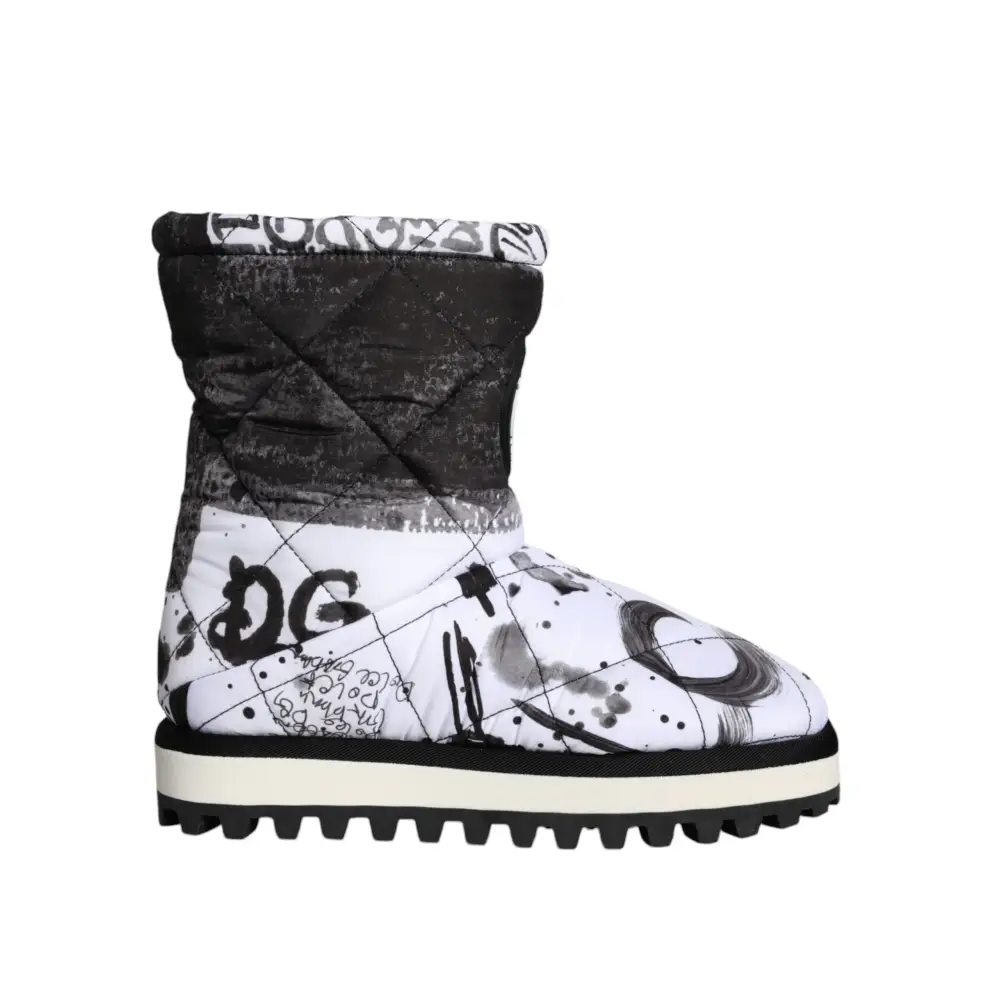 Dolce & Gabbana Weiße gepolsterte Logo Print Mid Calf Stiefel Schuhe - EU37/US6.5