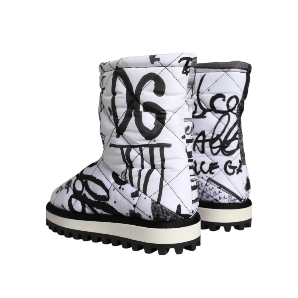 Dolce & Gabbana Weiße gepolsterte Logo Print Mid Calf Stiefel Schuhe - EU37/US6.5