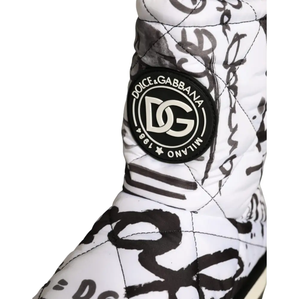 Dolce & Gabbana Weiße gepolsterte Logo Print Mid Calf Stiefel Schuhe - EU37/US6.5