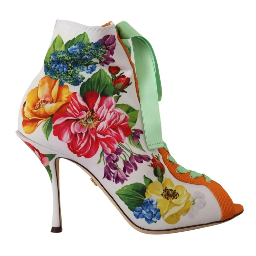 Dolce & Gabbana Weiße Jersey Stretch Stiefel Offene Zehen Heels Schuhe