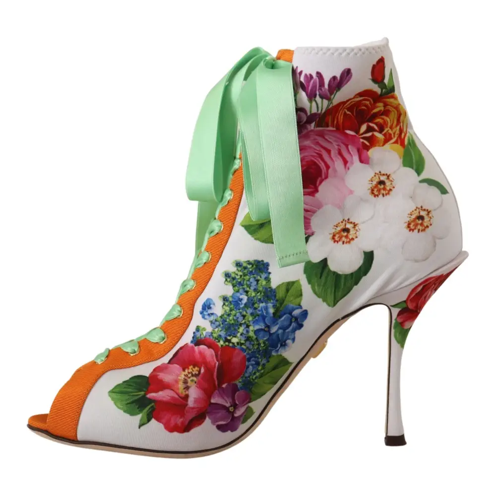 Dolce & Gabbana Weiße Jersey Stretch Stiefel Offene Zehen Heels Schuhe