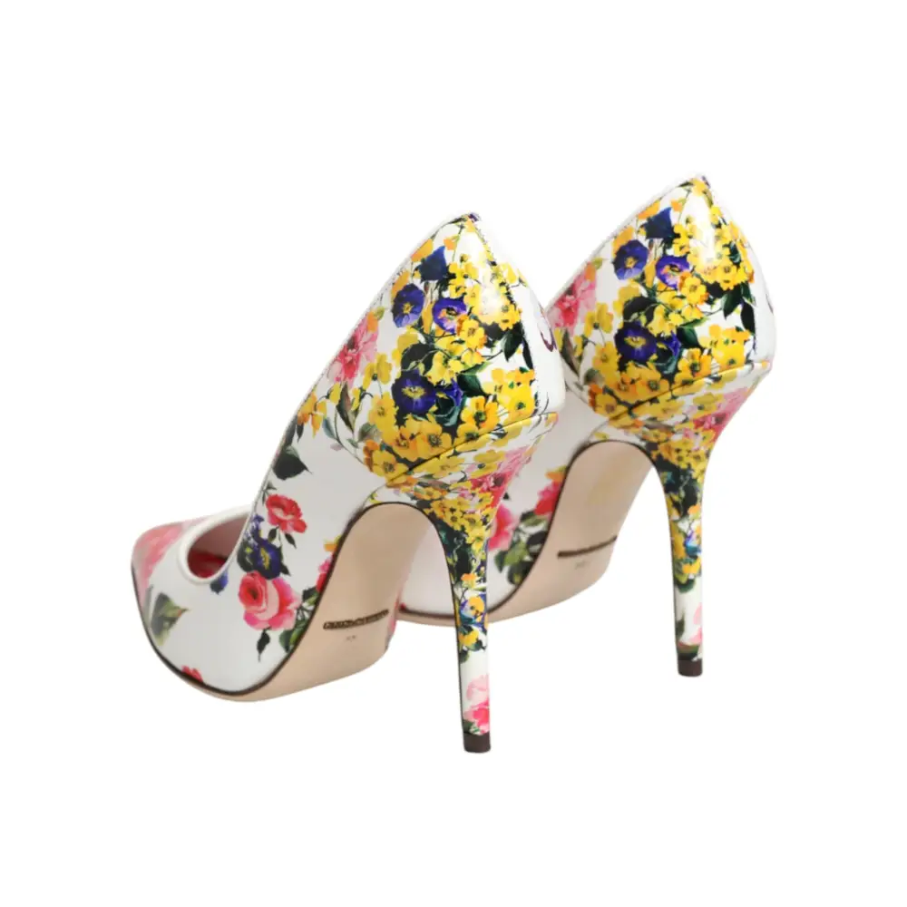 Dolce & Gabbana Weiße Leder-High-Heels mit Blumenmuster - EU35/US4.5