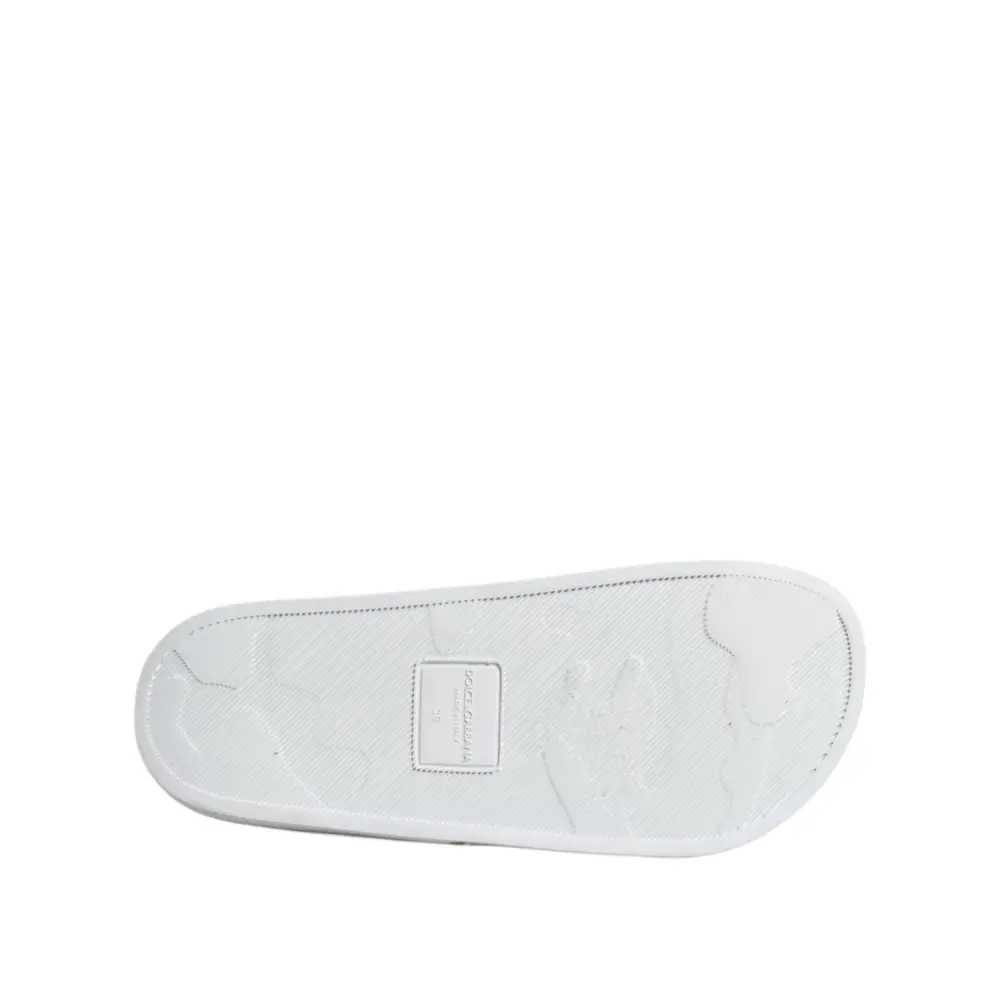 Dolce & Gabbana Weiße Leder Pantoletten Sandalen Beachwear Schuhe