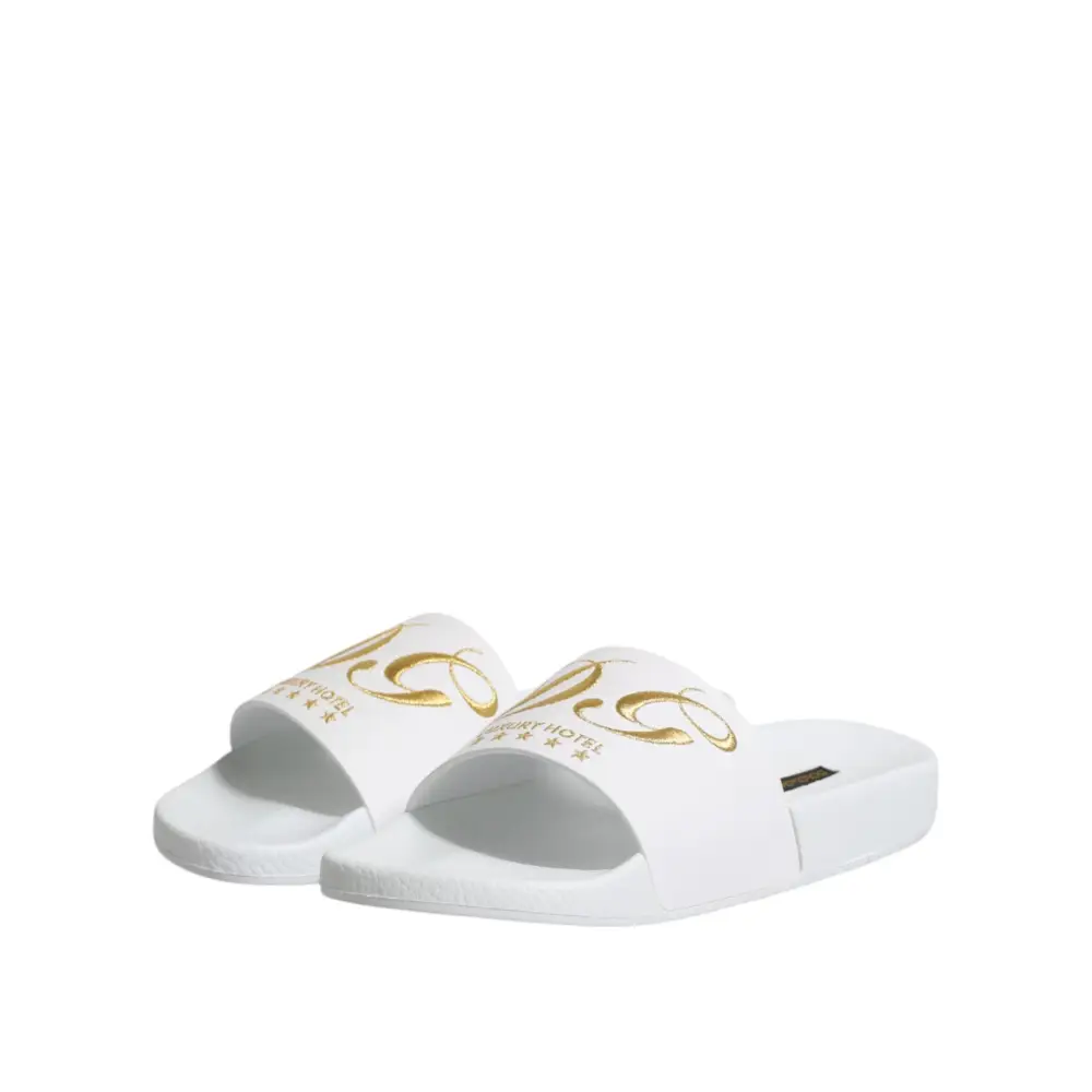 Dolce & Gabbana Weiße Leder Pantoletten Sandalen Beachwear Schuhe
