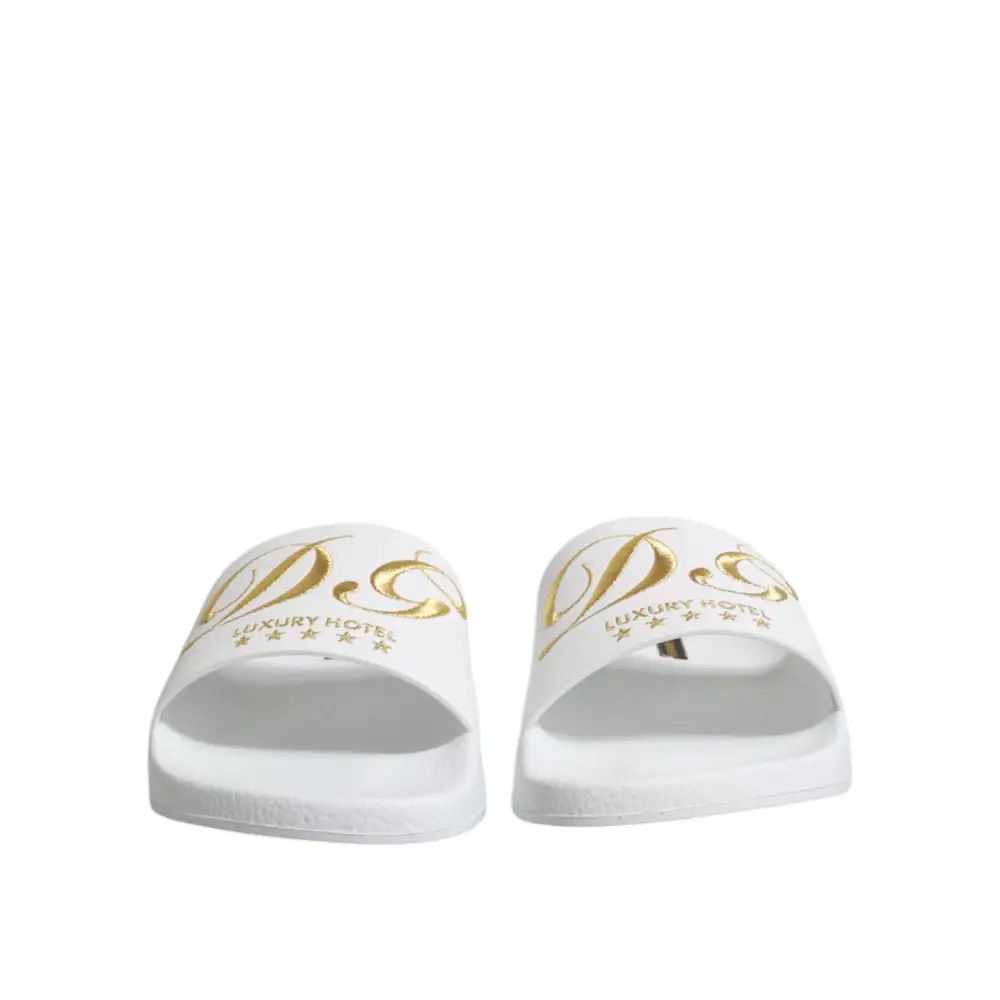 Dolce & Gabbana Weiße Leder Pantoletten Sandalen Beachwear Schuhe