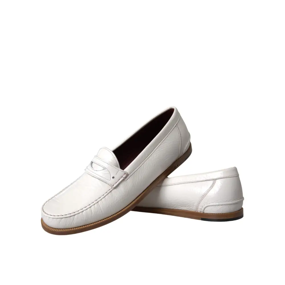 Dolce & Gabbana Weiße Leder Slip On Mokassin Loafers Schuhe
