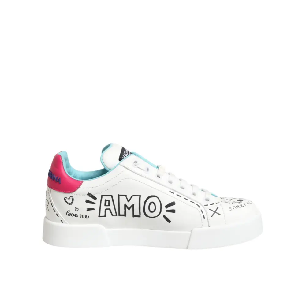 Dolce & Gabbana Weiße Leder-Sneaker mit Graffiti-Motiv - EU36.5/US6