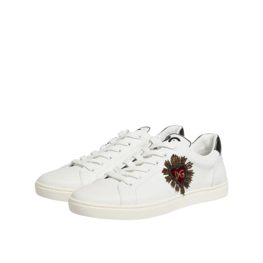 Dolce & Gabbana Weiße Leder-Sneaker mit Herz-Applikation
