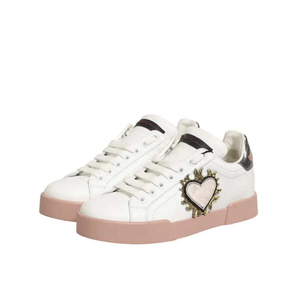 Dolce & Gabbana Weiße Leder-Sneaker mit Herz-Motiv - EU35.5/US5