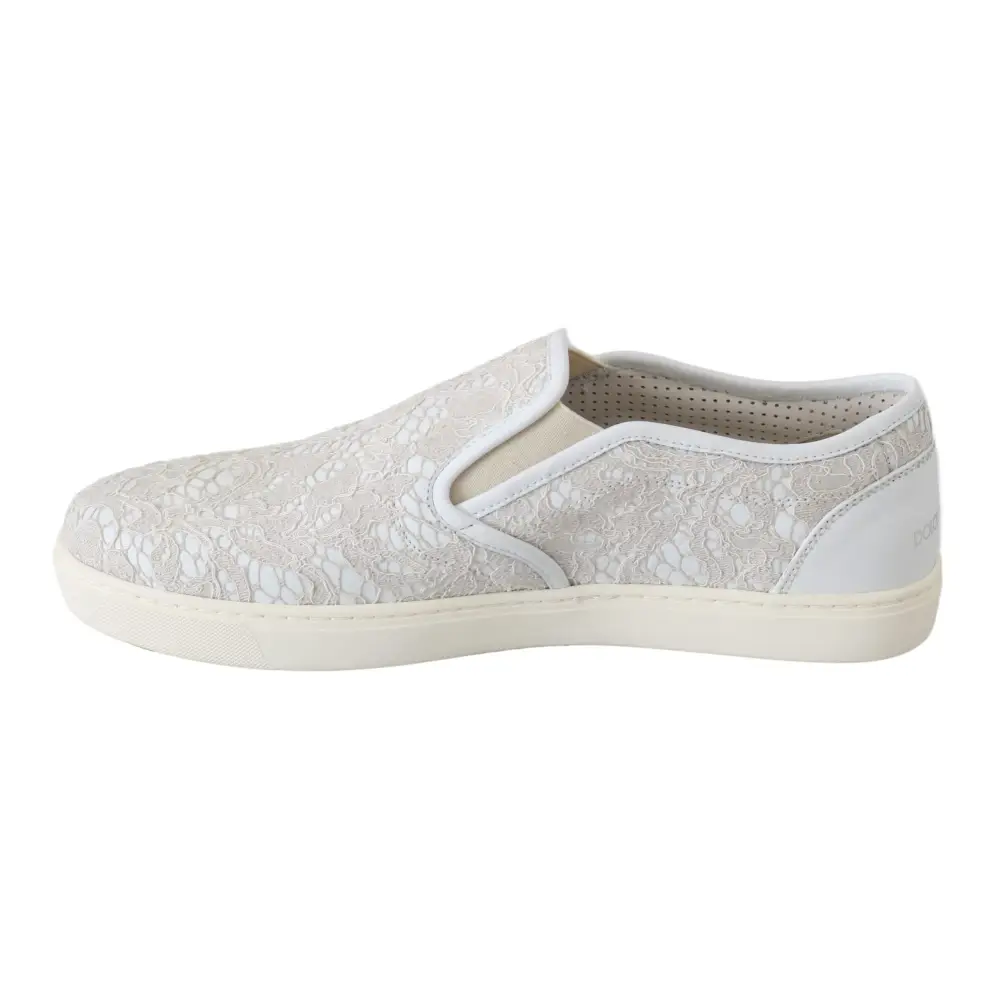 Dolce & Gabbana Weiße Leder Spitze Slip On Loafers Schuhe - EU35/US4.5