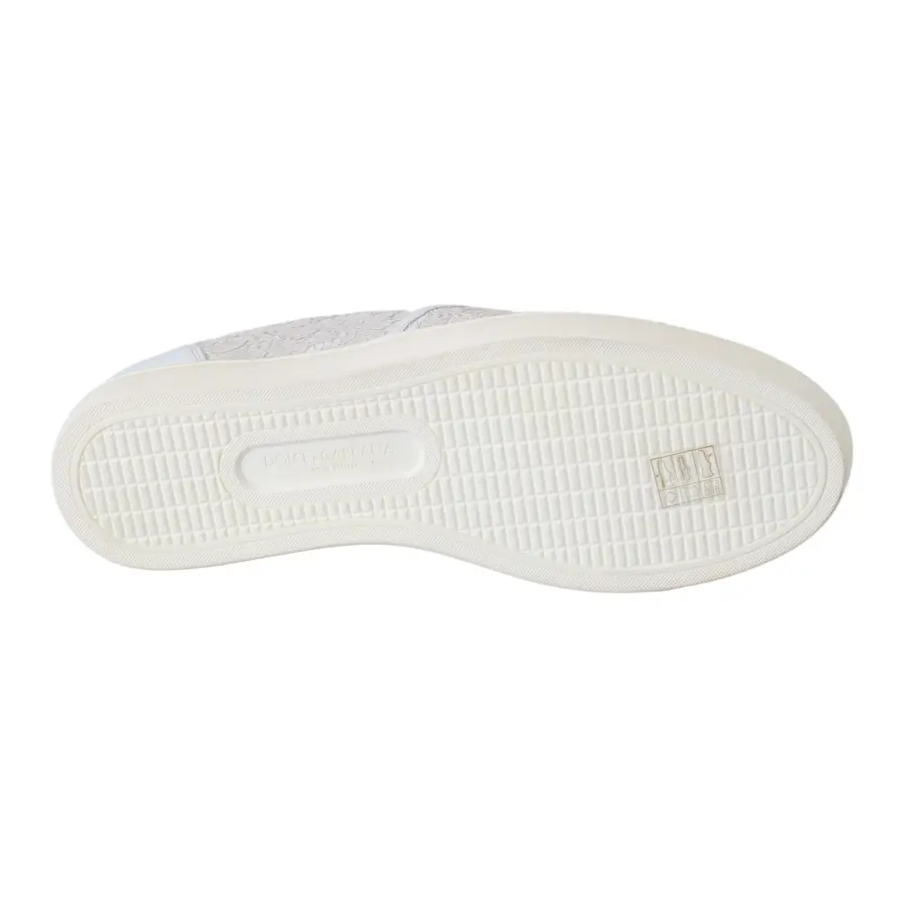 Dolce & Gabbana Weiße Leder Spitze Slip On Loafers Schuhe - EU35/US4.5