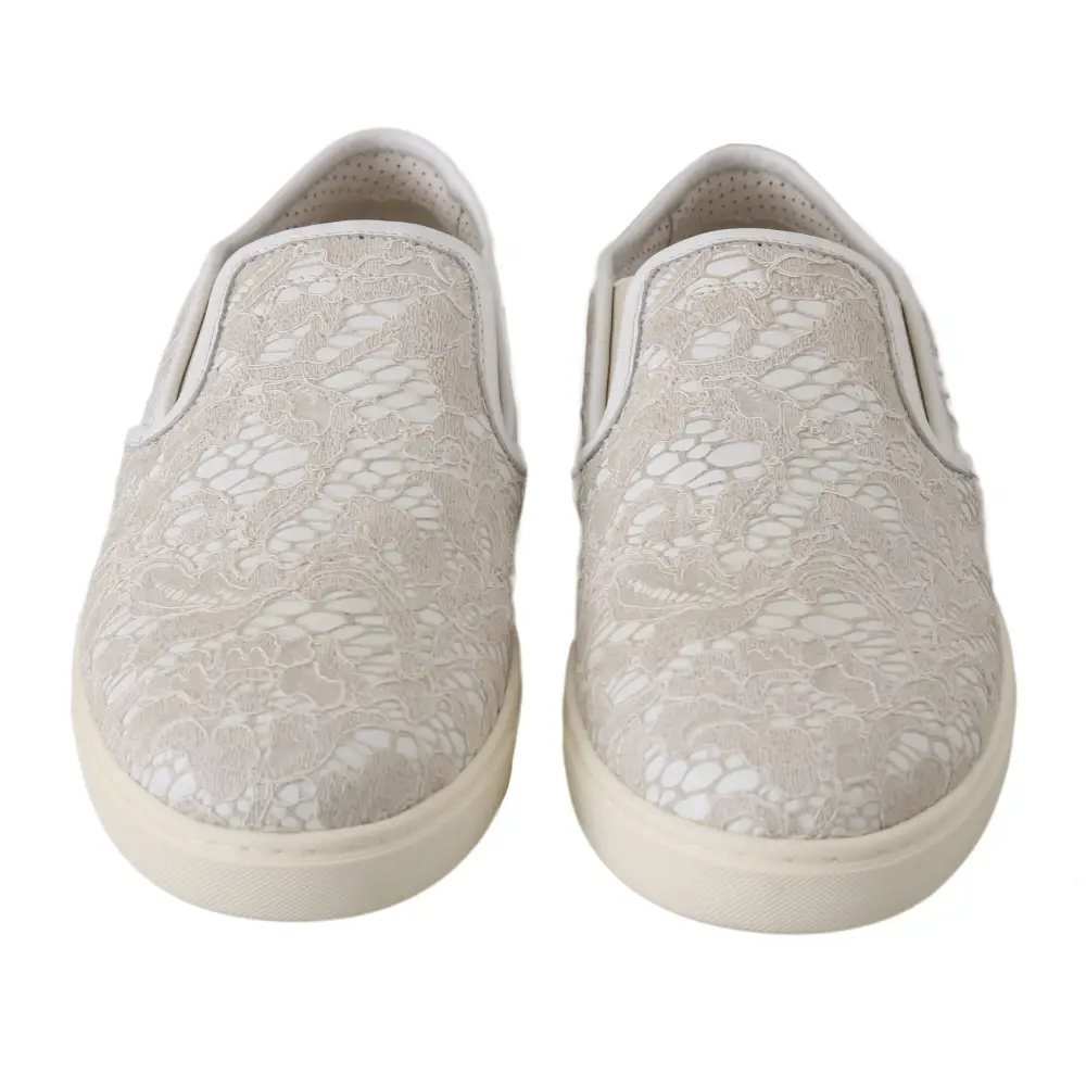 Dolce & Gabbana Weiße Leder Spitze Slip On Loafers Schuhe - EU35/US4.5