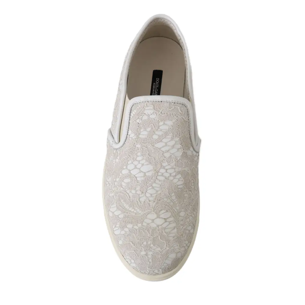 Dolce & Gabbana Weiße Leder Spitze Slip On Loafers Schuhe - EU35/US4.5