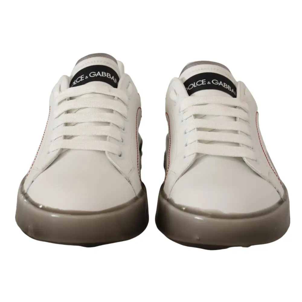 Dolce & Gabbana Weiße Lederschuhe Damen Logo Portofino Sneakers - EU36/US5.5