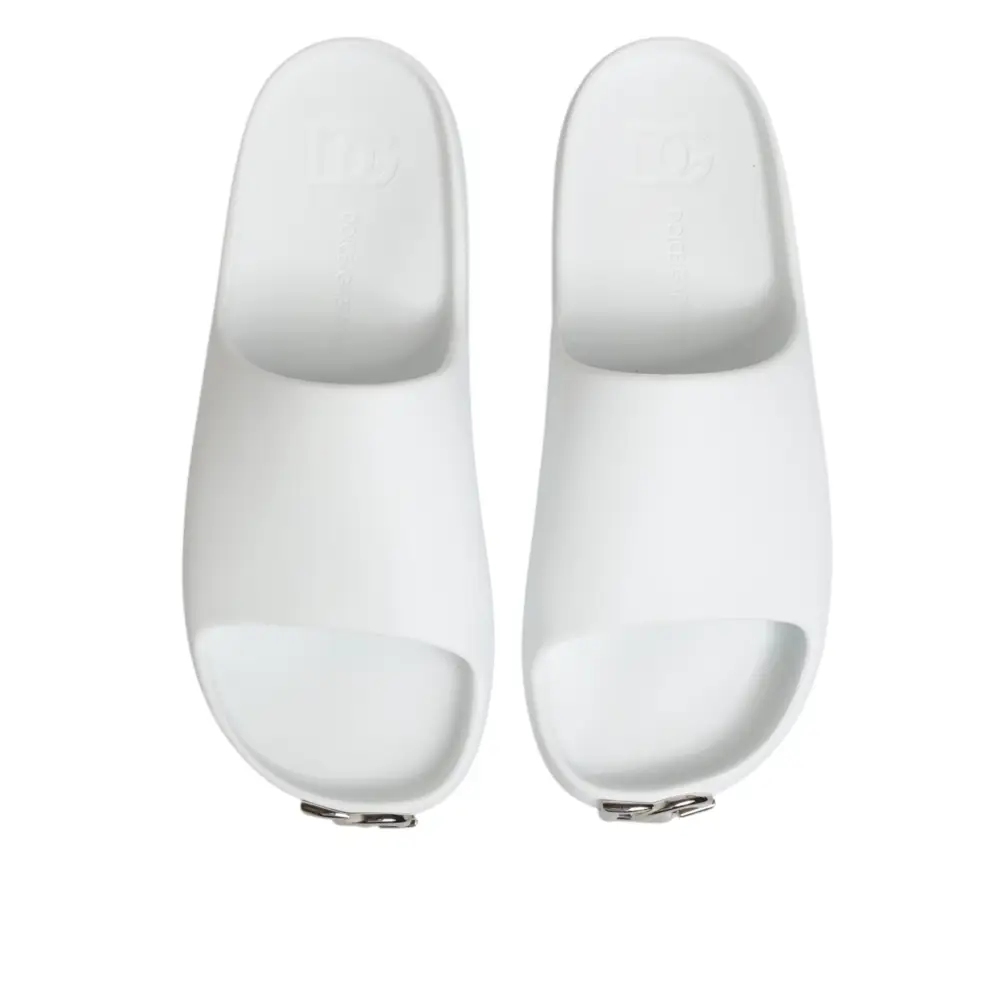 Dolce & Gabbana Weiße Logo-Rutschsandalen Männer Strandbekleidung Schuhe