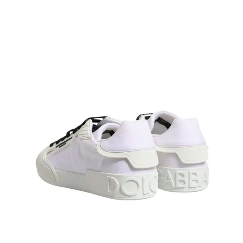Dolce & Gabbana Weiße Nylon Leder Low Top Sneakers Schuhe - EU39/US6