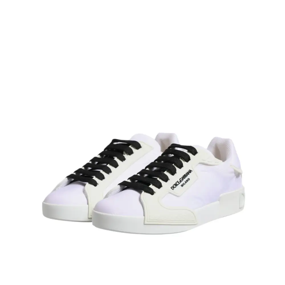 Dolce & Gabbana Weiße Nylon Leder Low Top Sneakers Schuhe - EU39/US6