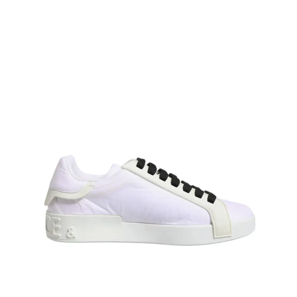 Dolce & Gabbana Weiße Nylon Leder Low Top Sneakers Schuhe - EU39/US6