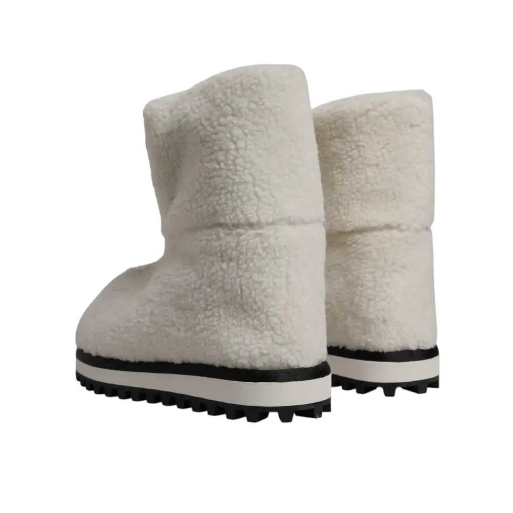 Dolce & Gabbana Weiße Plüsch Logo Gepolsterte Mittlere Wadenstiefel Schuhe - EU44/US11