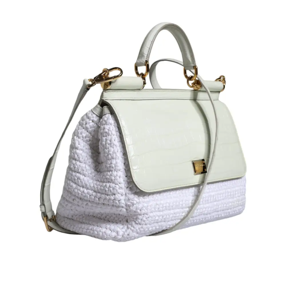 Dolce & Gabbana Weiße Rafia Leder SICILY Crossbody Tasche