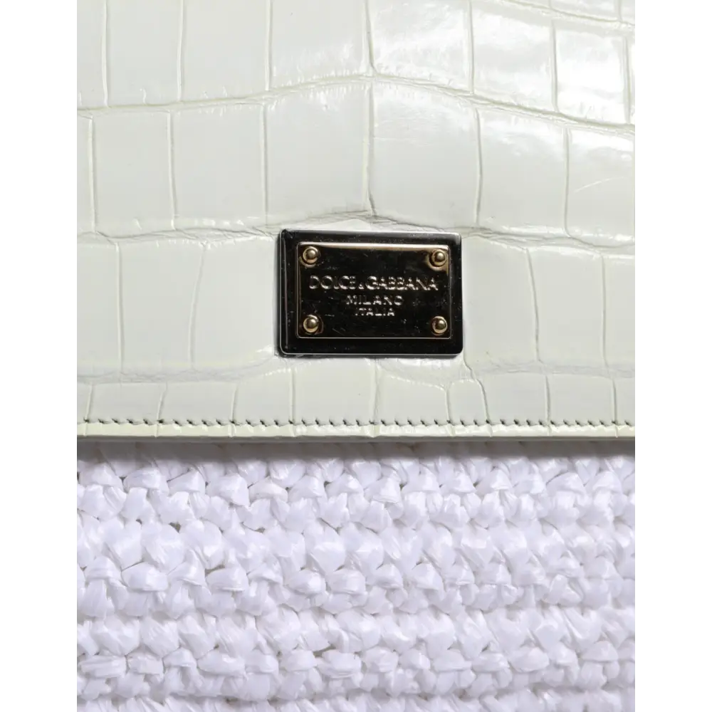 Dolce & Gabbana Weiße Rafia Leder SICILY Crossbody Tasche