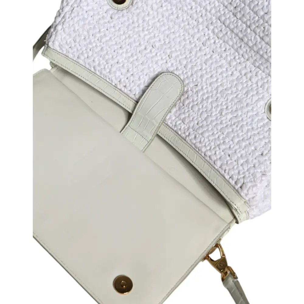 Dolce & Gabbana Weiße Rafia Leder SICILY Crossbody Tasche