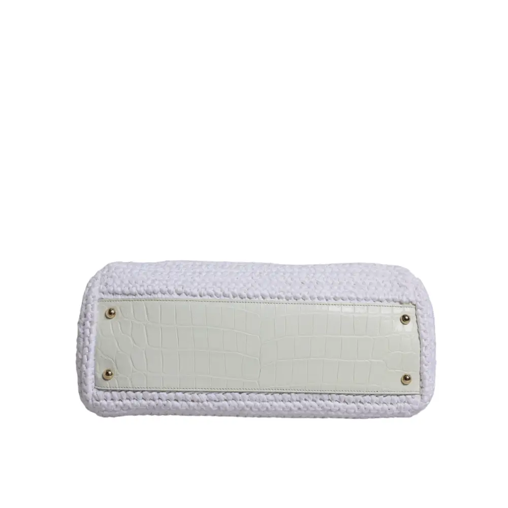 Dolce & Gabbana Weiße Rafia Leder Umhängetasche mit oberem Griff